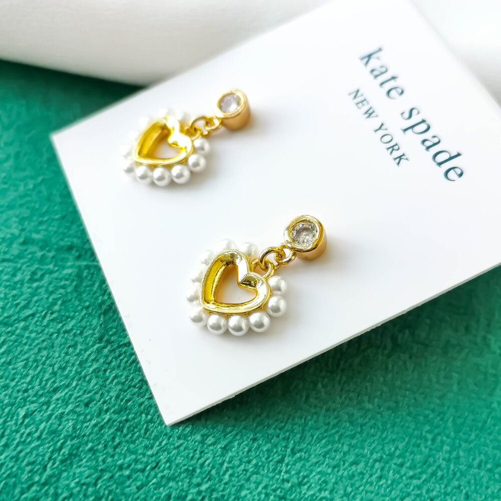 KATE SPADE Shining Spade Pearl Gold Drop Earrings NEW - Picture 2 of 3